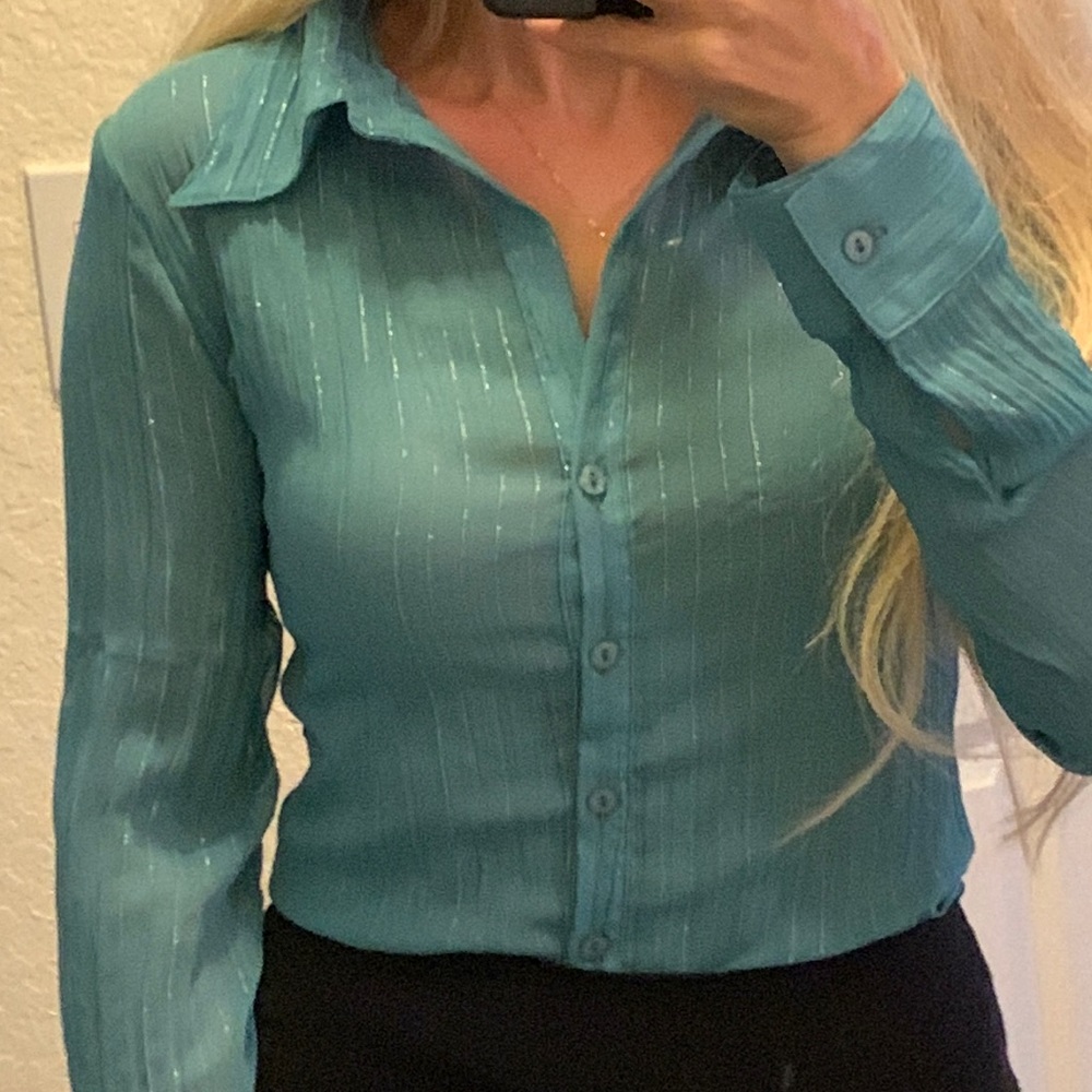 Teal shirt with silver stripes size M - Picture 17 of 17